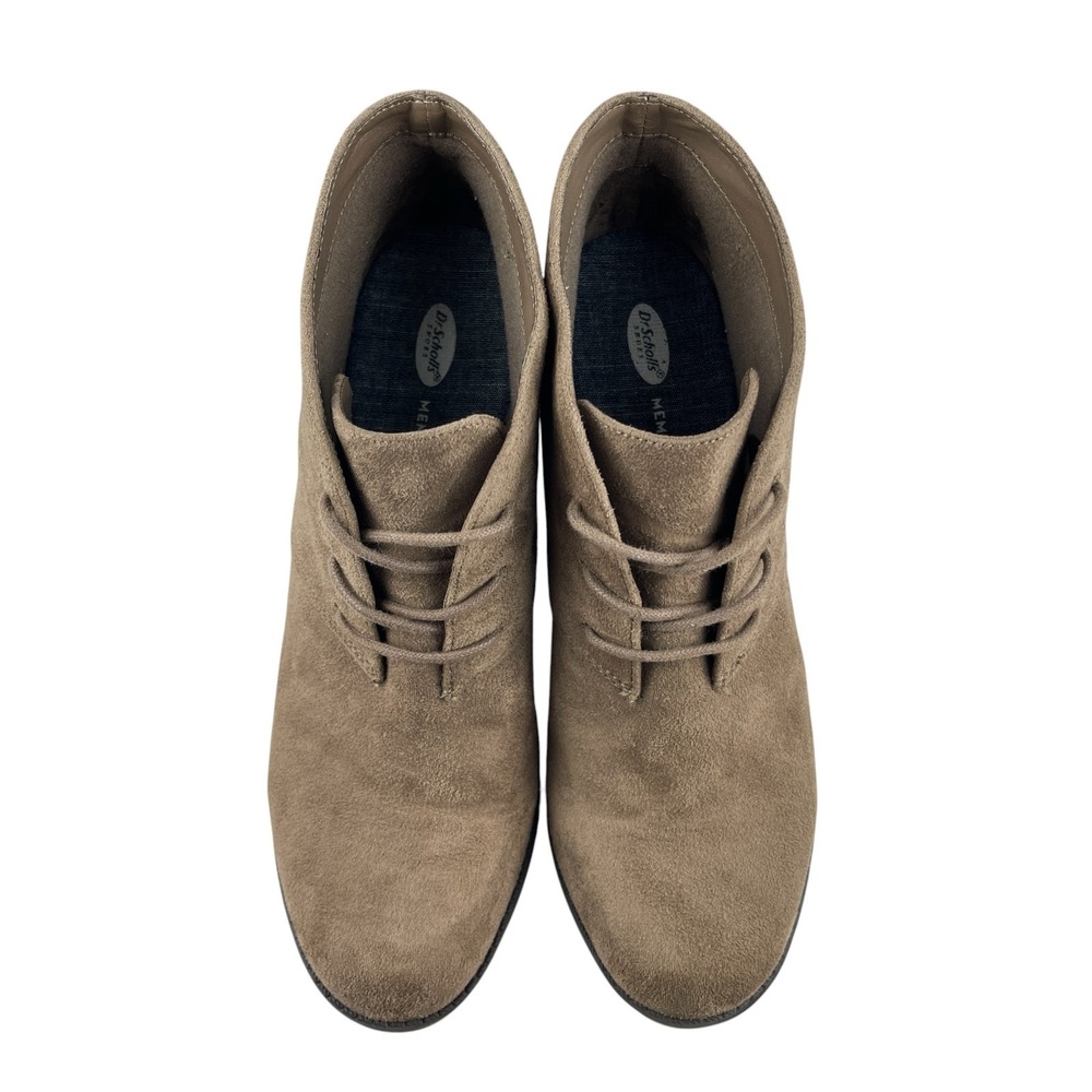 Dr Scholls Women's Later Lace Up Ankle Booties 8M Taupe Faux Suede Block Heel - Picture 2 of 11